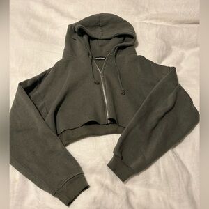 Cropped raw hem zip hoodie - S. Raw hem